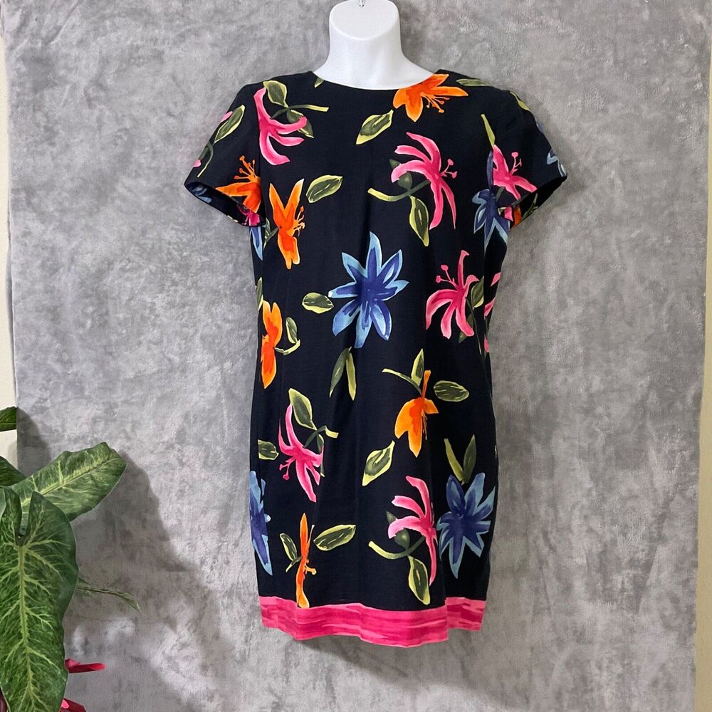 Liz Claiborne Floral Tropical Hawaiian Print Linen blend Dress sz 16